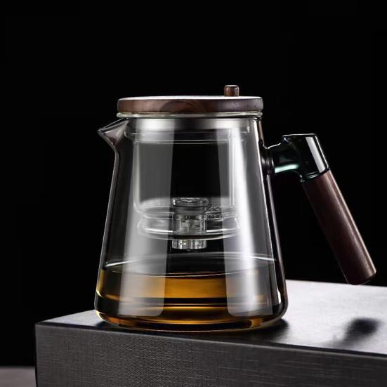 800ml Teapot Water Separation Glass Glass Teapot Wooden Handle Heat-Resistant Precise Pouring Tea Kettle Easy To Clean Tea Pot for Loose Tea Brewing