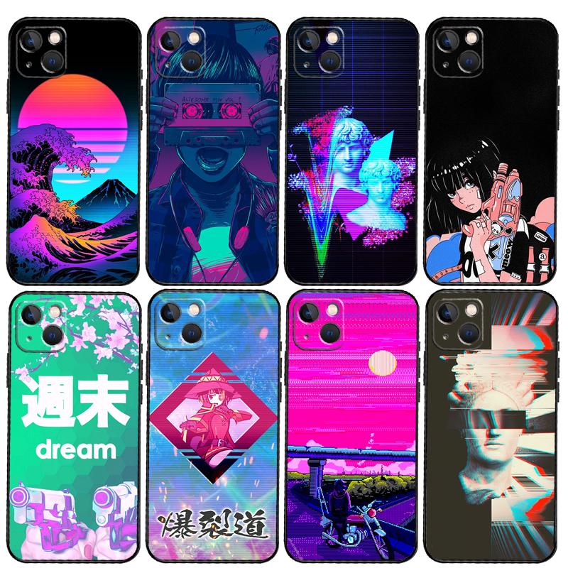 Чехол в стиле аниме Vaporwave Glitch для iPhone 14 15 16 Pro Max 11 12 13 Mini X XR XS Max Plus, задняя крышка телефона