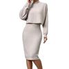 2 Pcs/Set Women Top Dress Suit Mock Collar Thread Long Sleeve Sweater V Neck Sheath Slim
