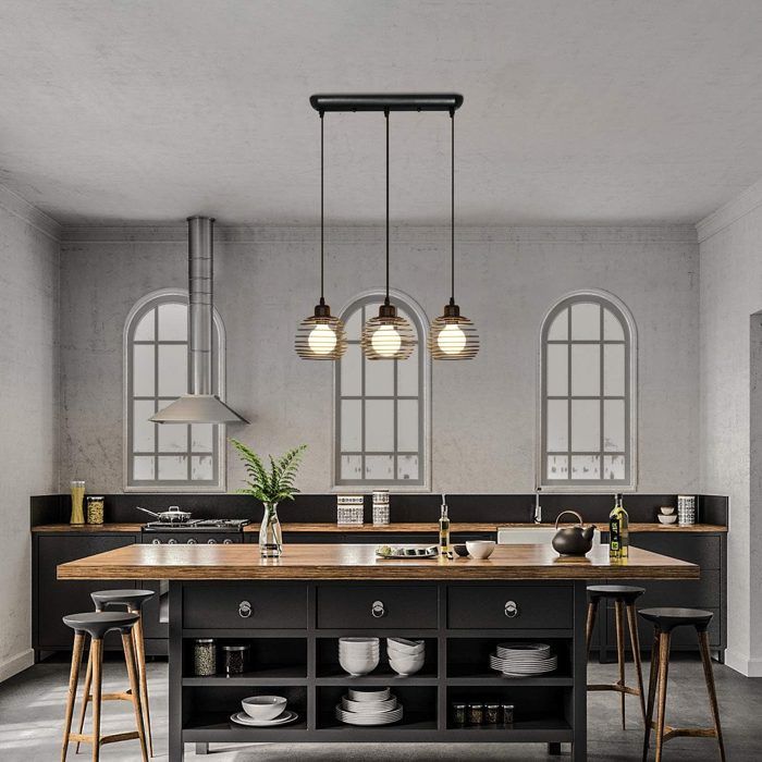 Lampe suspendue - NETTLIFE - E27 - 3 ampoules - Métal noir - 144x50 cm