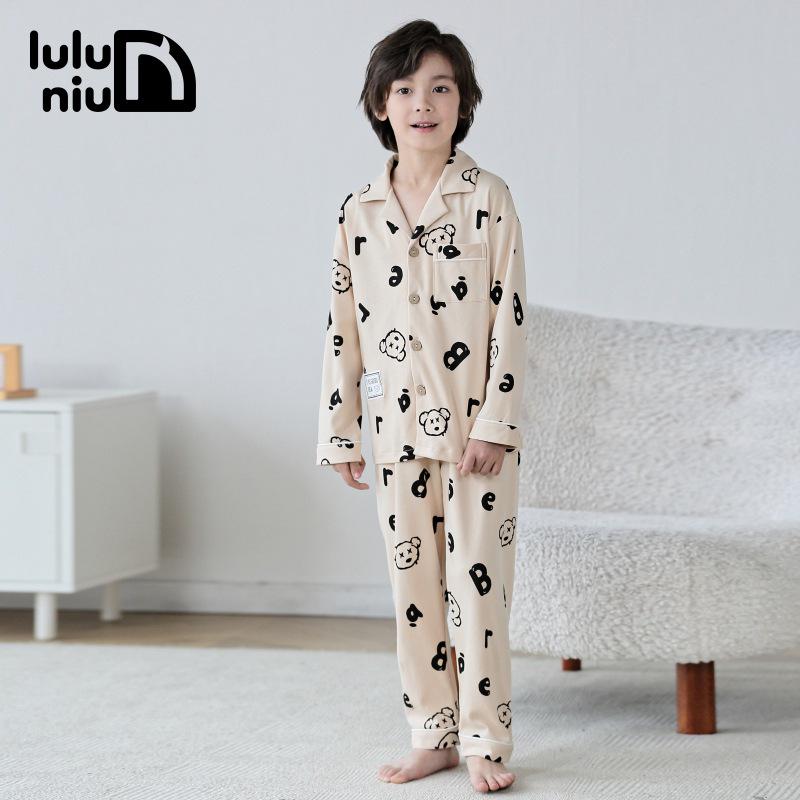 Пижама для мальчиков Lulu Cow 2024, из чистого хлопка - с длинным рукавом, размер M/L, коллекция Весна/Осень