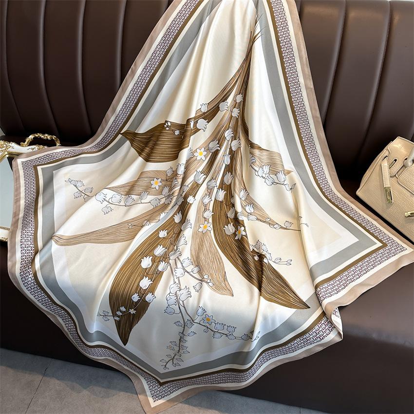 90 * 90cm New Twill Silk Simple Sun Protection Warm Large Square Scarf Shawl Headscarf For Women