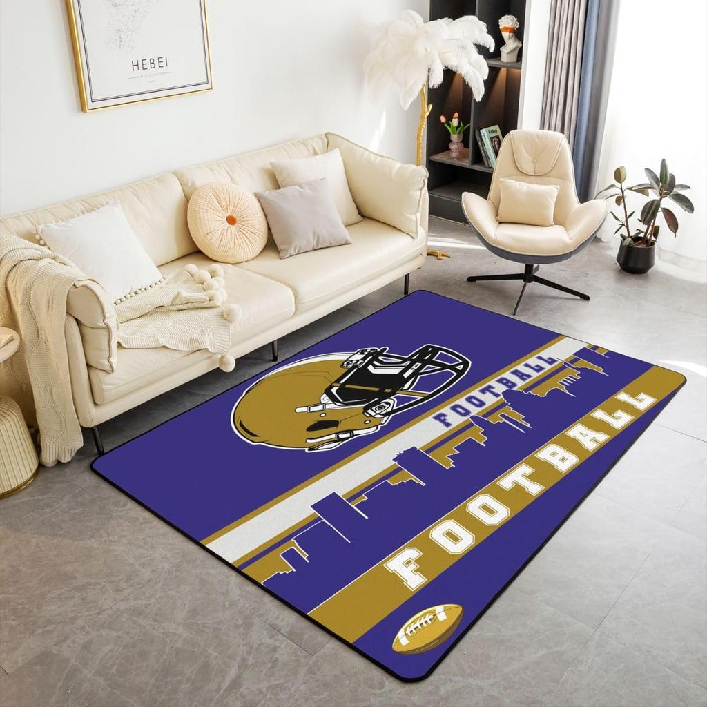 Erosebridal Football City Area Rug 4'11" x 3'3" Football Rug for Boys Girls Brown Red Rugby Game Carpet Football Fans Bedroom Decor Sports B