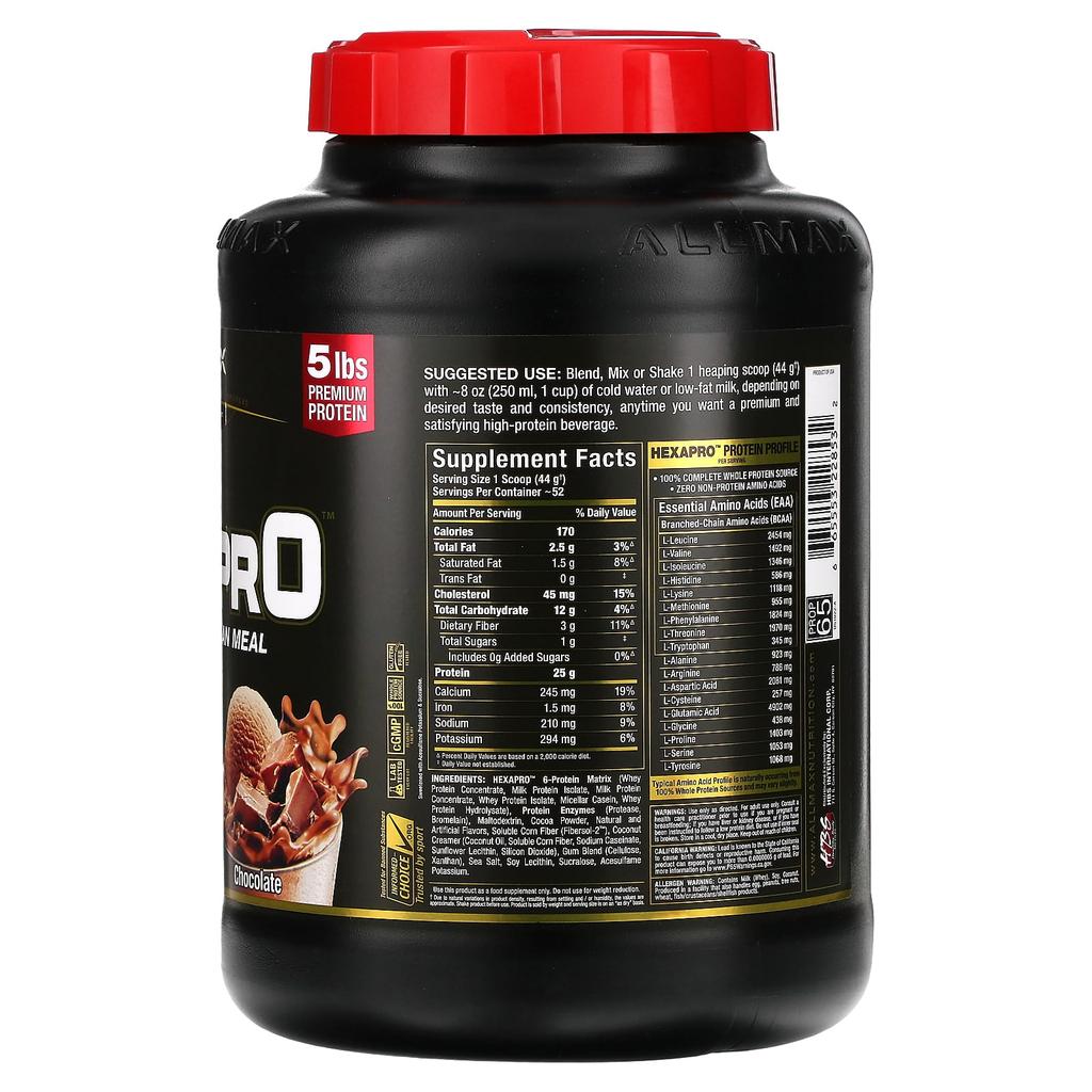 ALLMAX, Hexapro, Ультра-премиальная смесь из 6 белков, Шоколад, 5 фунтов (2,27 кг)