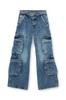 Diesel Women's Denim Cargo Pants, Loose Fit, 25-inch, Indigo Blue, A118710NLAX