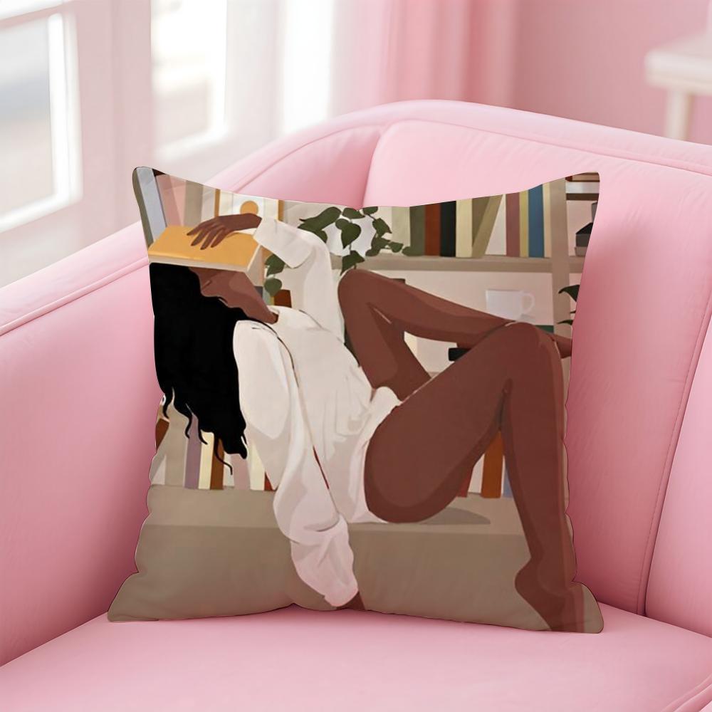 Beautiful Empowering Black Woman Art Anime Cushion Cover Linen Pillowcase Cover Soft Decor for Sofa Home Room
