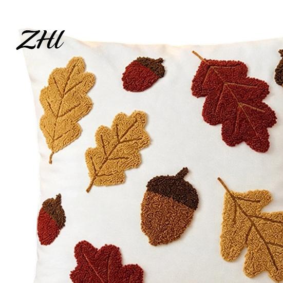 Fall Theme Decorative Pillow Cover Maple Leaf Cushion Cover, Acorn Throw Sofa 18x18 Inches Farmhouse Case for Autumn Home Decor Skin Friendly Shells