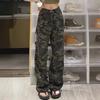 Women's Autumn Army Green Camouflage Tie-Dye Wide-Leg Jeans