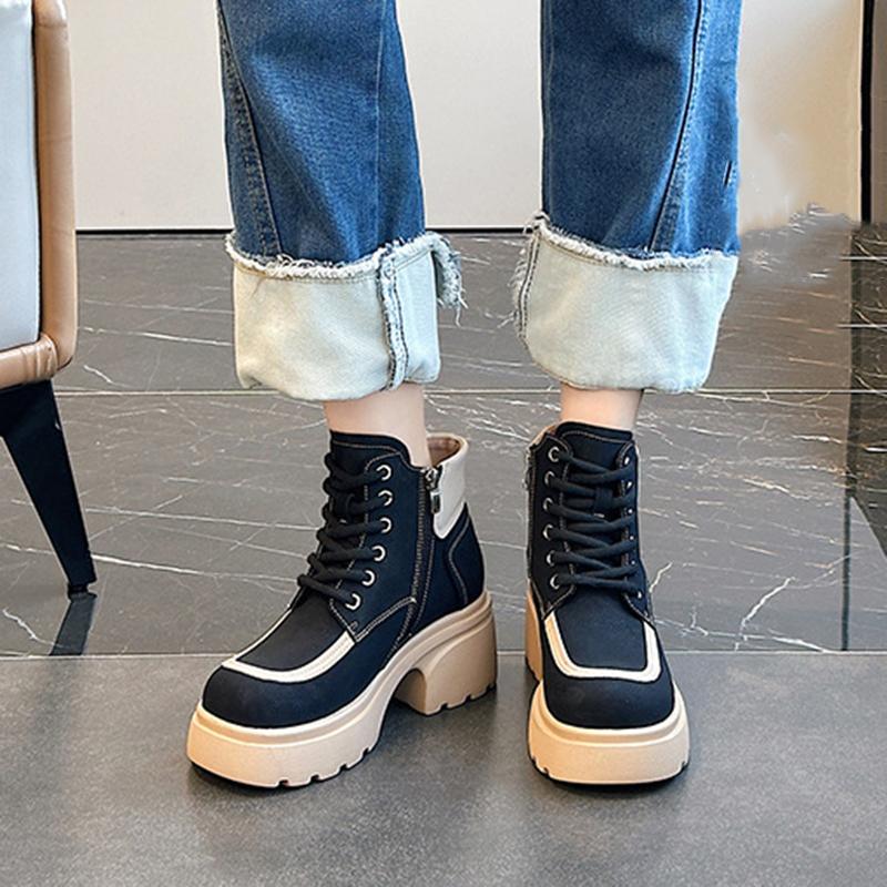 Короткие ботинки из натуральной кожи в стиле ретро, женские модные туфли на плоской подошве, удобная платформа 6 см, толстый танкетный каблук, универсальные туфли для отдыха на шнуровке