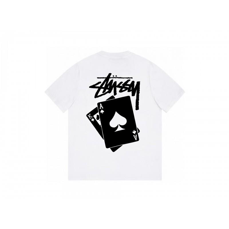 Футболка Stussy с коротким рукавом для подростков Свободный крой Хлопок 270 г Круглый вырез Повседневная одежда