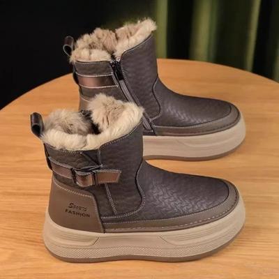 Платформа Женские Меховые Зимние Ботильоны Плоская Подошва Кожа Короткий Плюш Хлопок Обувь Тренд Мода Кроссовки Теплые Новые Уютные Mujer Готические Ботинки