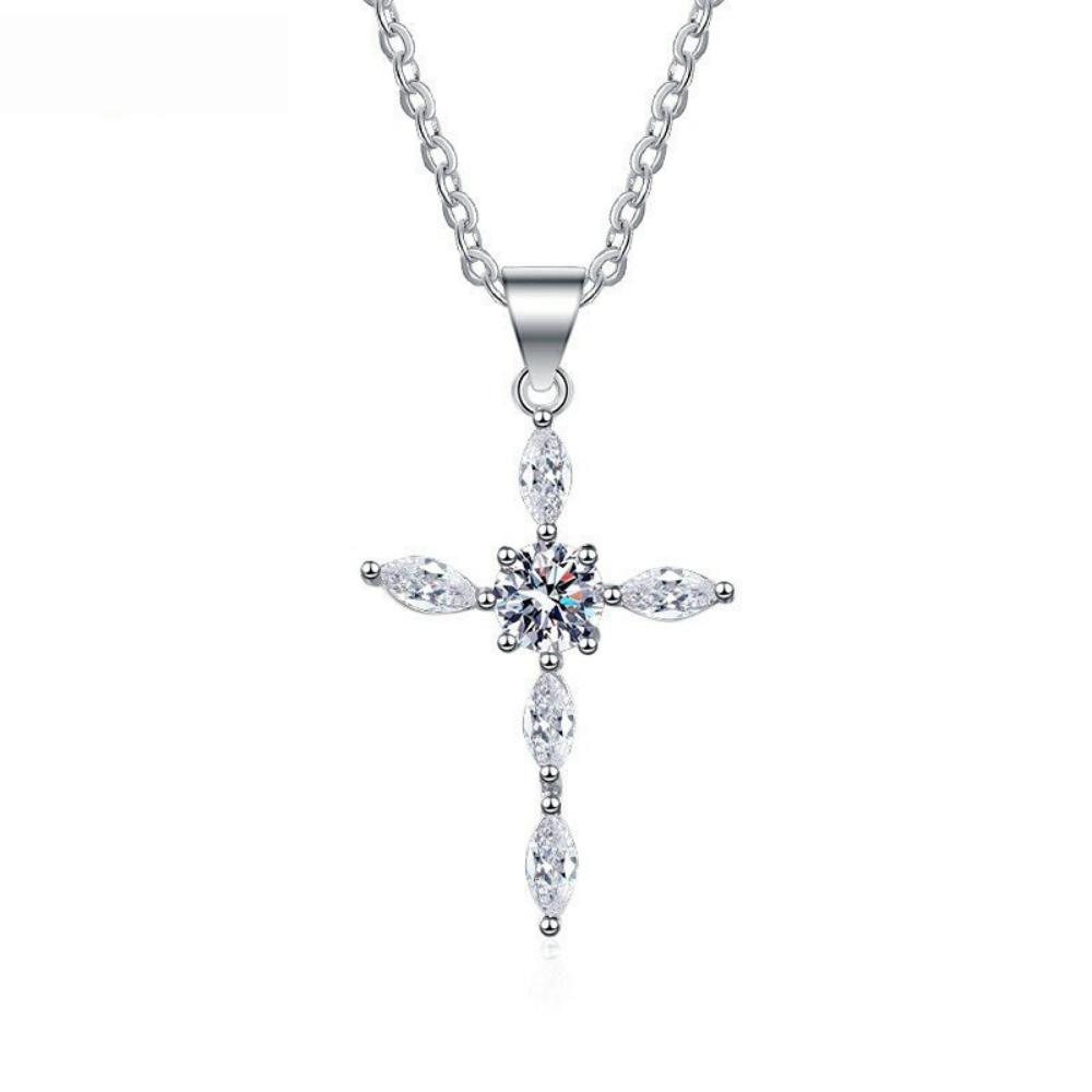 925 пробы Стерлинговое Серебро Простой Модный Крест Любовь Кулон Циркон Ожерелье Подарок на День Рождения Юбилей Вечеринку