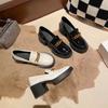 Hong Kong British Style Black Small Leather Shoes Women's 2025 Spring and Autumn Retro Loafers Chain Thick-soled Thick High-heeled Single Shoes