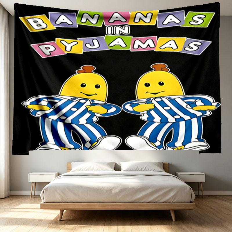 Bananas in Pyjamas Print Tapestry - Portable Wall Decor Cloth, for Home, Dorm, Travel, Bedroom, Living Room - Ideal Birthday Housewarming Gift