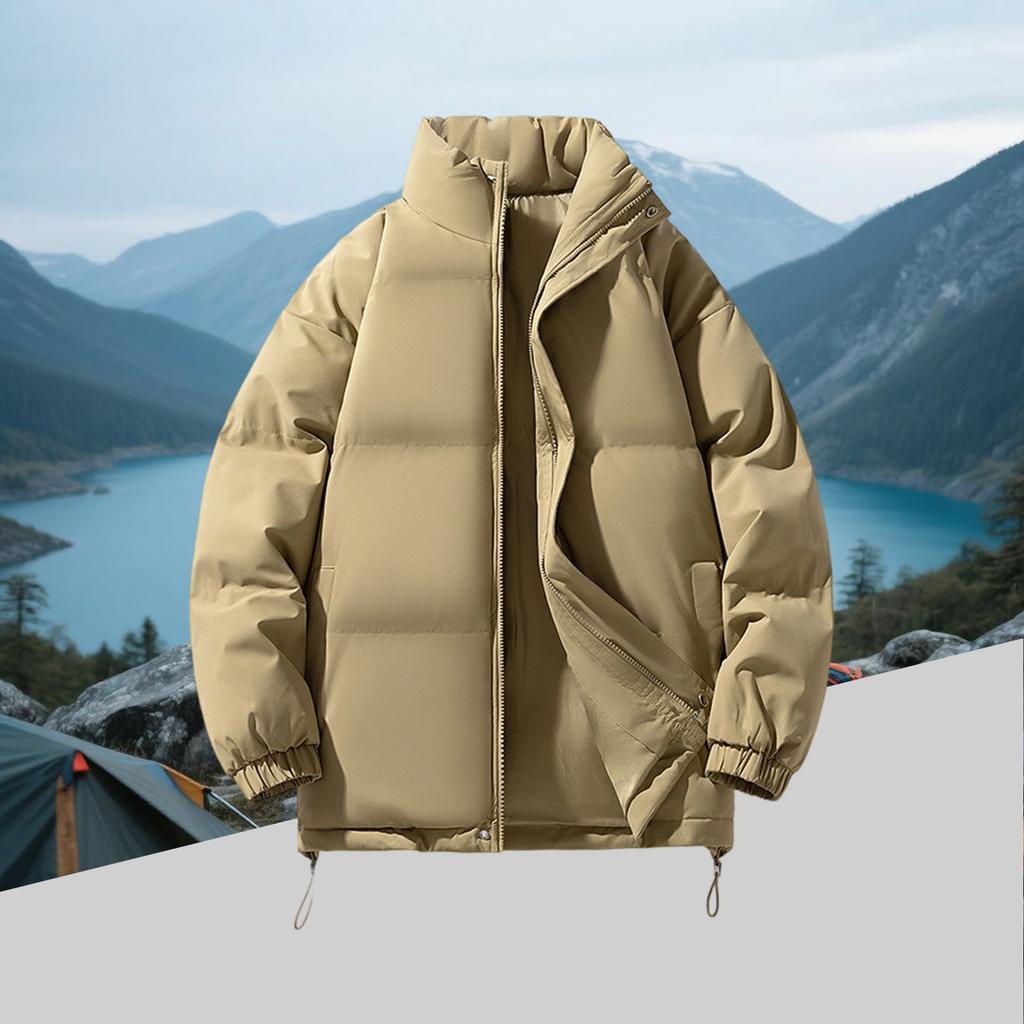 Men's Fleece-Lined Down Cotton Jacket - Loose Style With Zip Pockets, Warm, Casual & Versatile