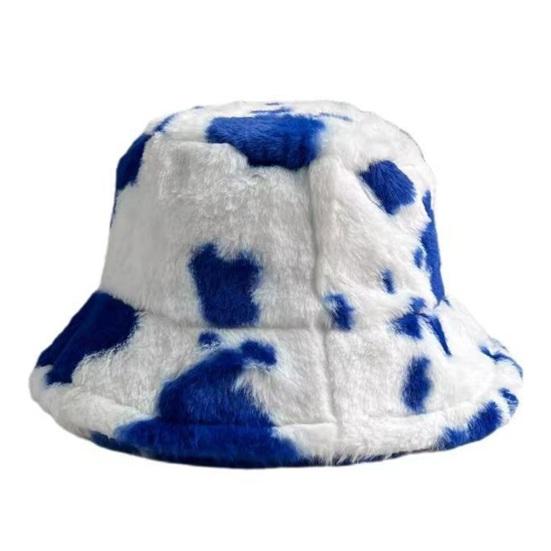 Панама-ведро из искусственного меха с узором молочной коровы, теплая, уютная, пушистая, головной убор на Рождество, День благодарения