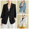 Korean Version of Summer 3/4 Sleeve Button Cotton Linen Suit Thin Cardigan Jacket Women Outwear