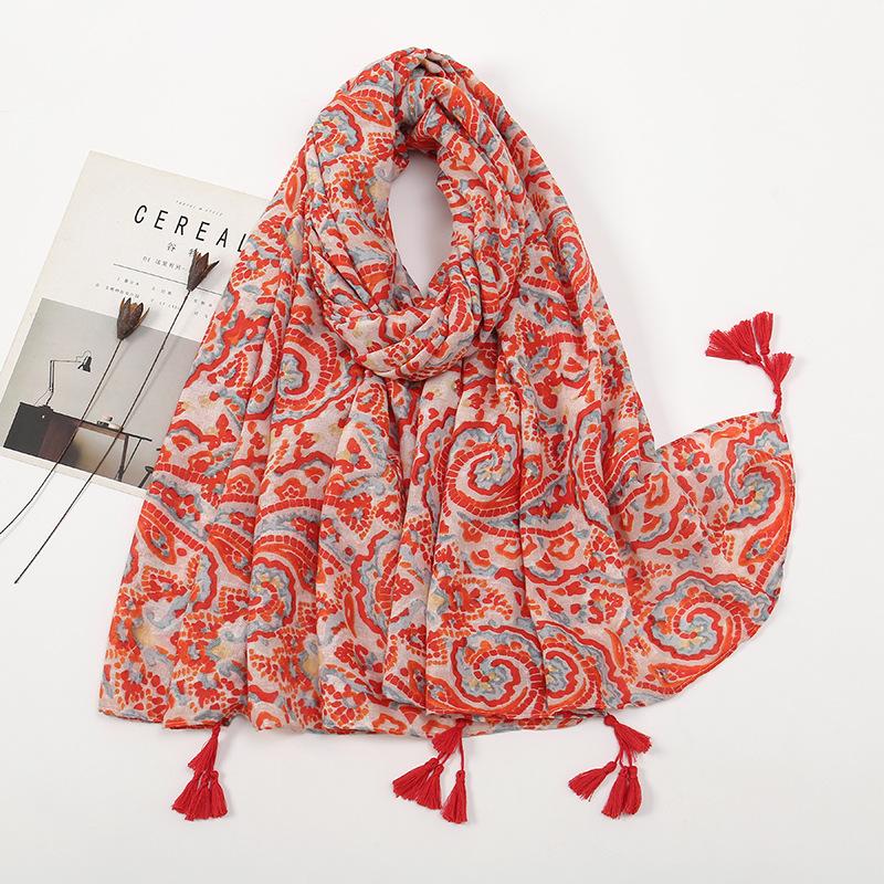 Литературный небольшой свежий хлопковый и льняной ретро-шарф с бахромой, женский напечатанный красивый шелковый шарф, японская солнцезащитная шаль