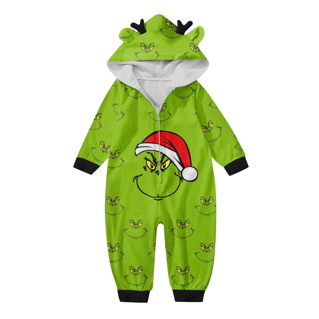 Christmas Print Family Matching Hooded Long Sleeved Zippered Jumpsuit Set