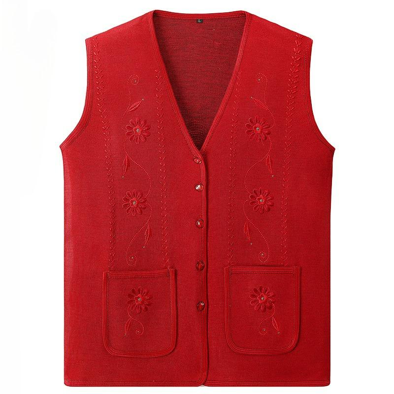Vest Middle-aged and Elderly Spring and Autumn Thin Section Elderly Waistcoat Vest Loose Plus Size Knitted Cardigan