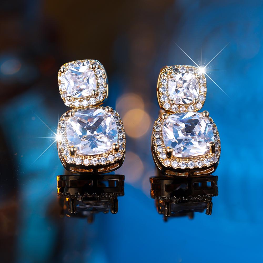 Модный квадратный белый циркониевый зажим для ушей для женщин, роскошный золотой цвет, зажим для ушей без пирсинга, свадебный подарок, ювелирные изделия
