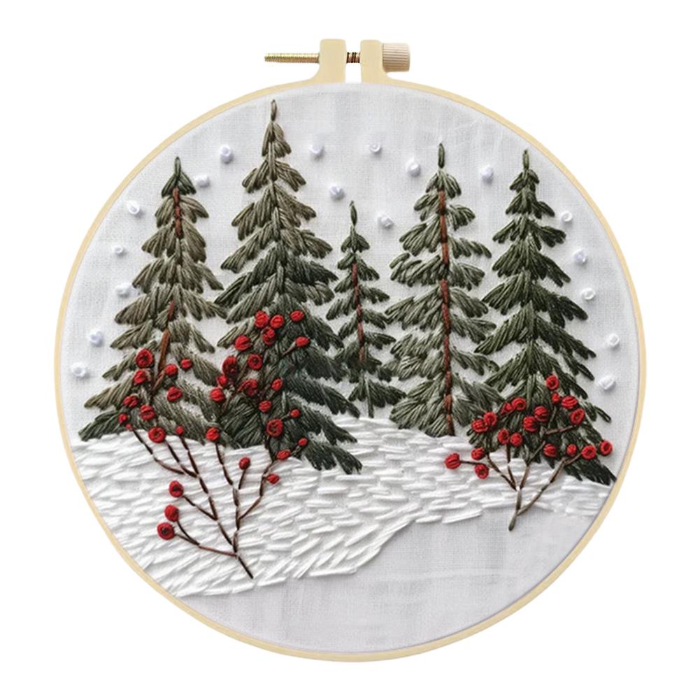 Winter Cotton Stamped Embroidery Cross Stitch DIY Starter Needlepoint Kit25x25cm