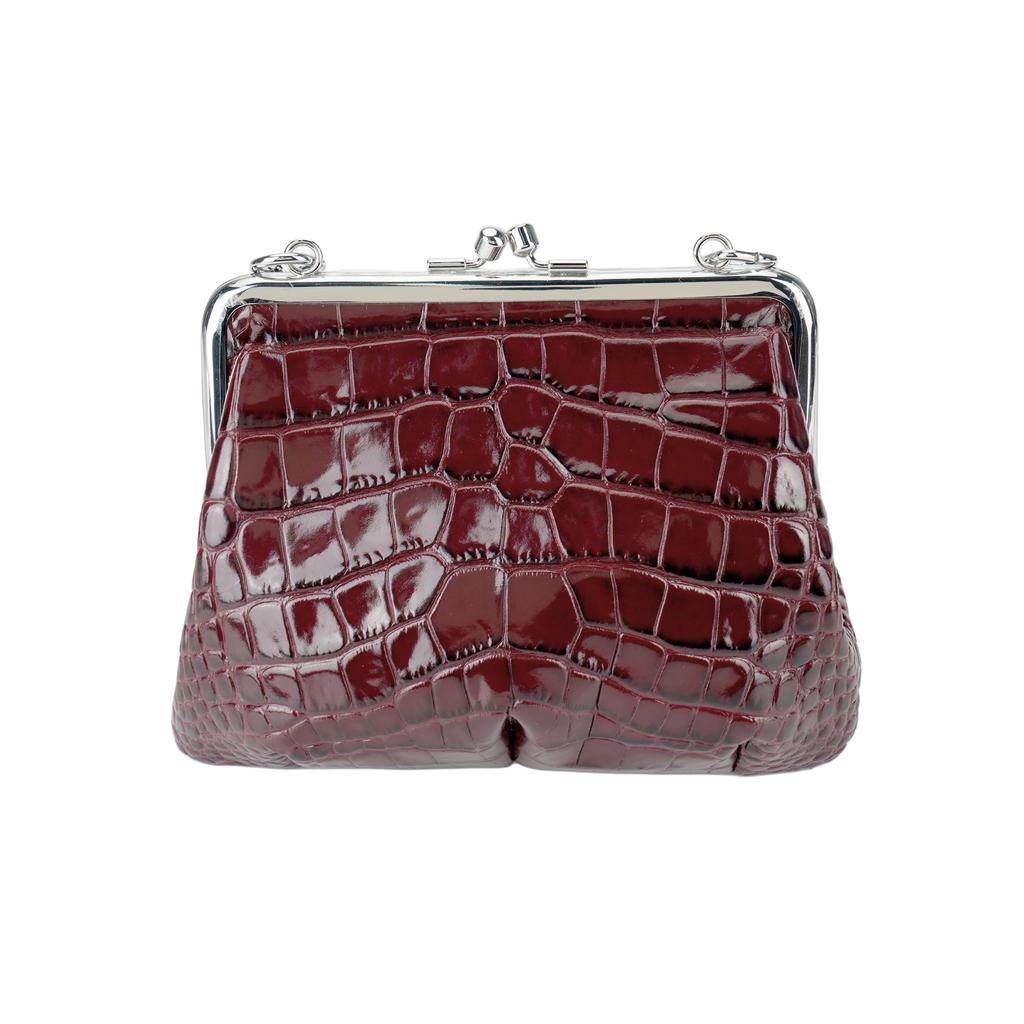 Vivienne Westwood Saturn Logo Detachable Chain Strap Crocodile Pattern Leather Shoulder Crossbody Wallet Women wallet Burgundy 52020003L0039I401