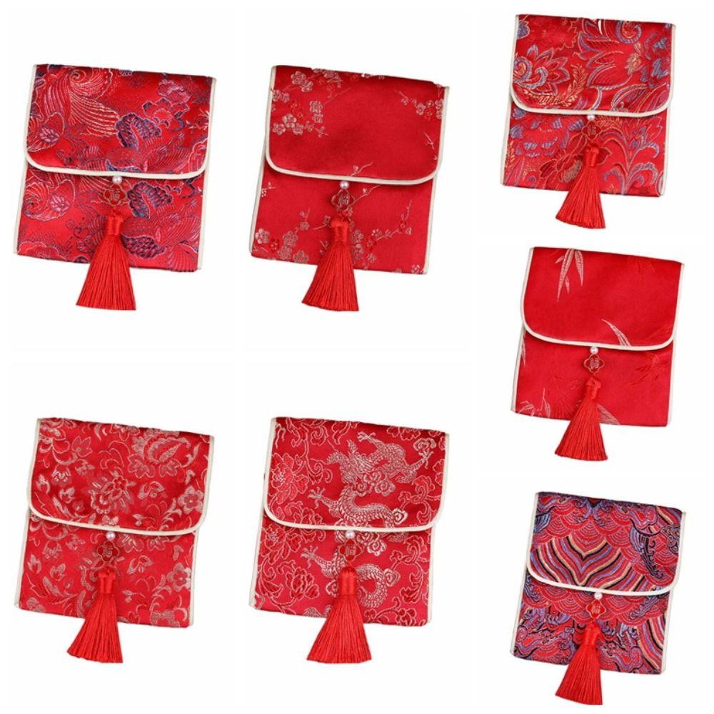 Кисточка Парча Красный Конверт Праздник Весны Новый Год Денежный Мешок Карман для Денег Свадьба День Рождения
