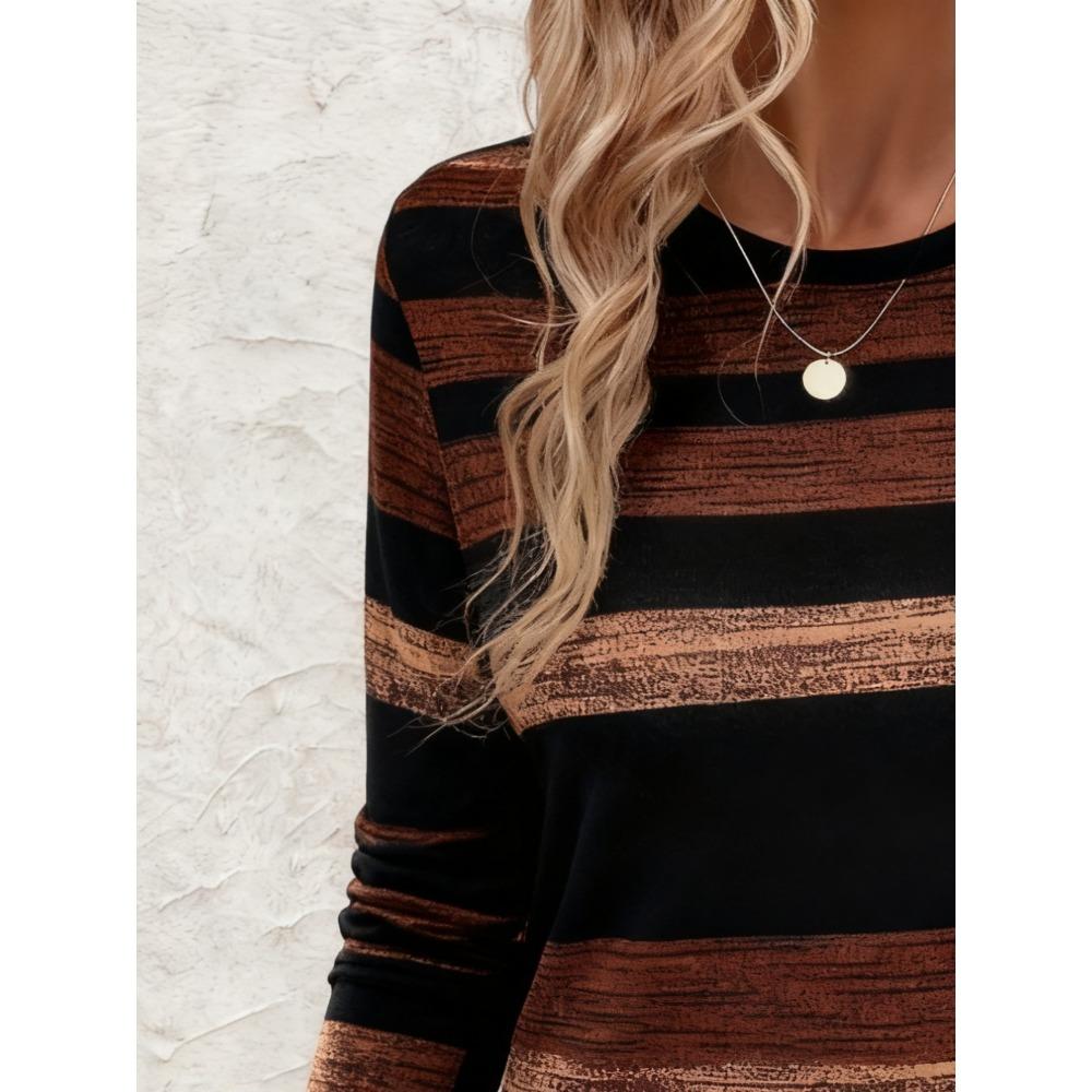 Women's Subtle Vertical Striped Crew Neck T-Shirt - Perfect for Everyday, Commuter, and Casual Wear