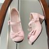 Кремовый торт сэндвич любовь персиковый кампус стиль элегантный и милый круглый носок туфли на низком каблуке бант увеличение высоты и тонкие низкие каблуки