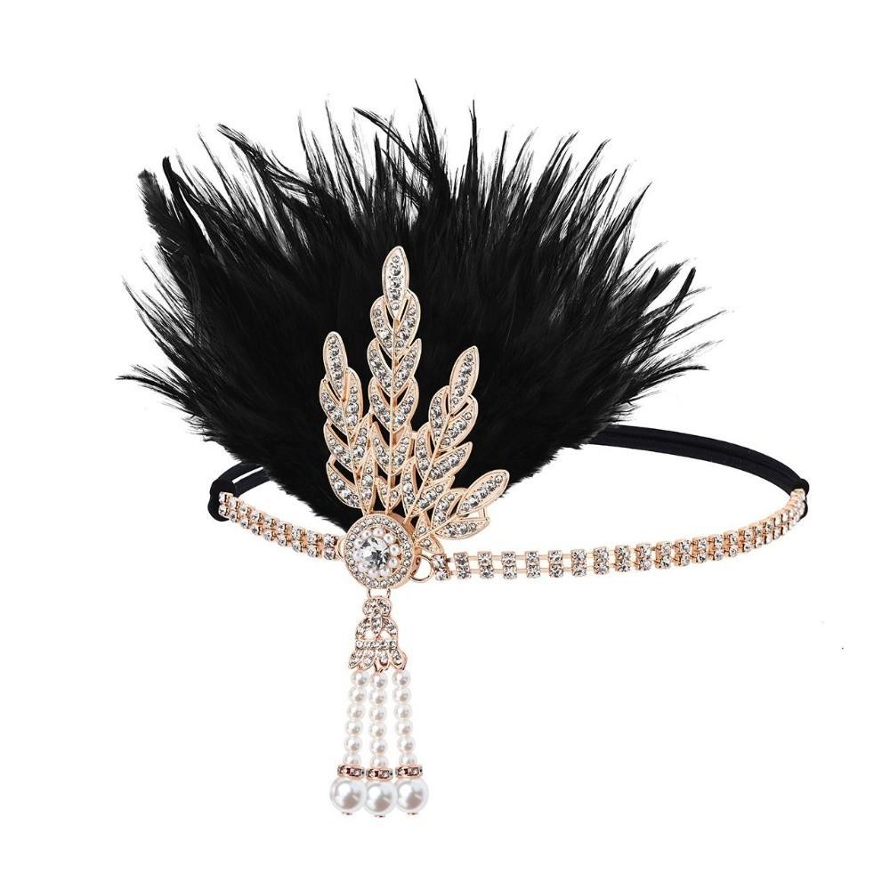 Black Sequin Feather Headwear Rhinestone Beaded Korean Style Headband  Cosplay Event