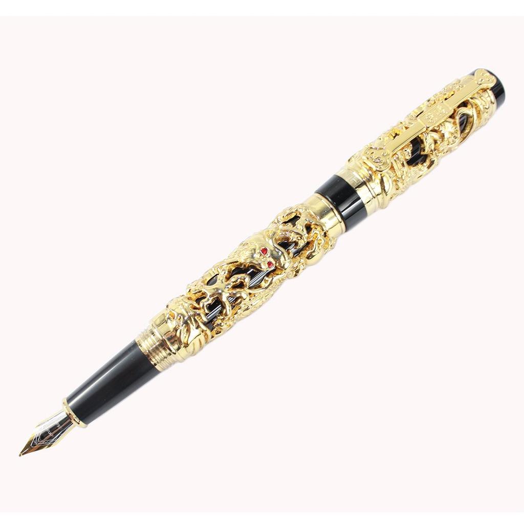 Gullor Коллекционная Роскошная Перьевая Ручка Дракон и Золотое Перо 18KGP Среднее Феникс Черный