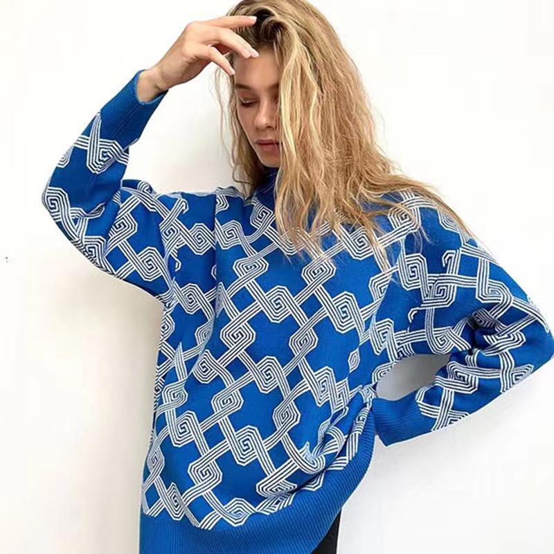 IHUASU Удобный жаккардовый джемпер с полувысокой горловиной, легкий, мягкий, не скатывающийся, открытый крой, свитер-пуловер