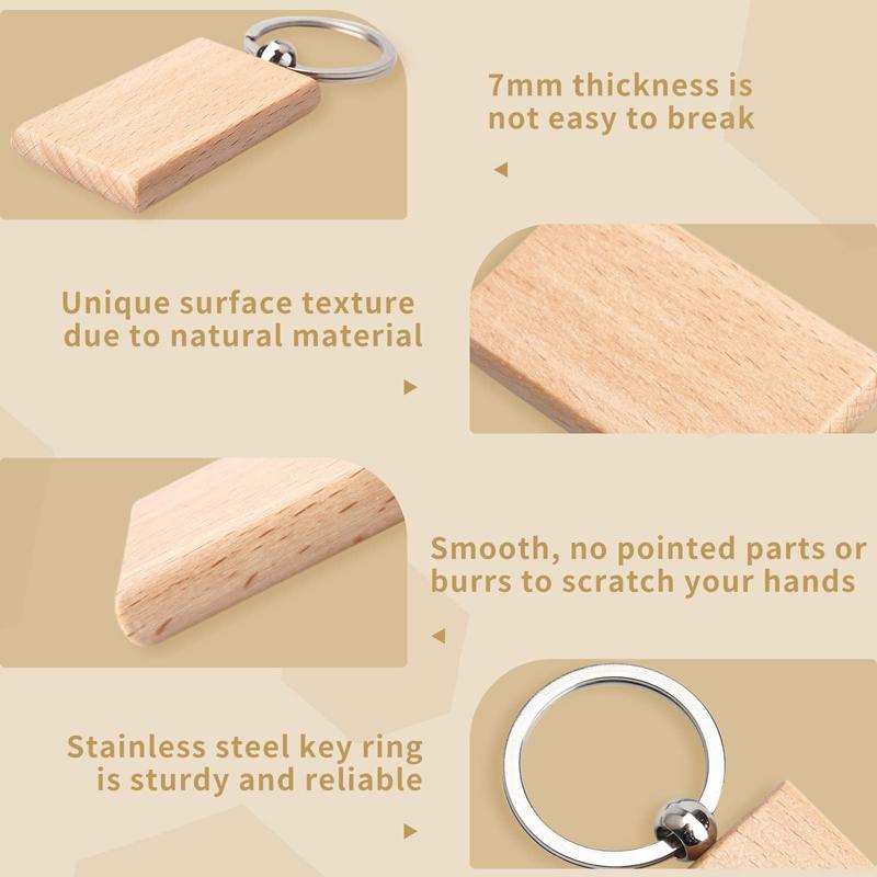 2pcs/lot Blanks Rectangle Round Wooden Keychain Wood Engraving Unfinished Keychain for DIY Crafts Gift Accessories