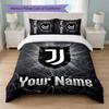 Juventus FC Custom Name Text Bedding Set 1 Duvet Cover+2 Pillowcases Soccer Logo Personalized Gift For Special Occasion Bedroom Decor