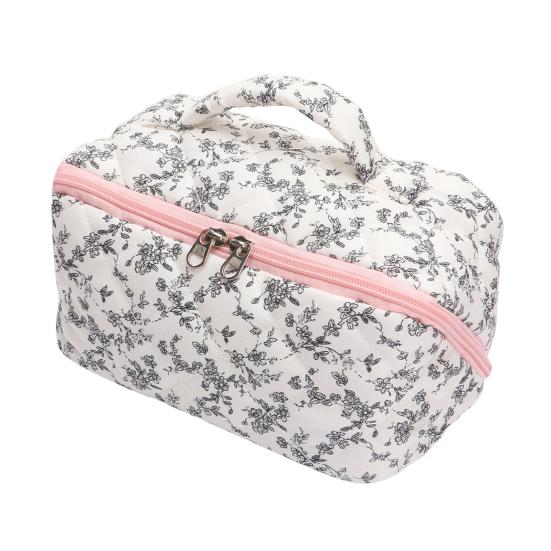 Стеганая косметичка с цветочным принтом, полностью открывающаяся на 180 градусов, дорожный органайзер для косметики, женская большая вместительная сумка для туалетных принадлежностей для отпуска, для ежедневного использования на туалетном столике