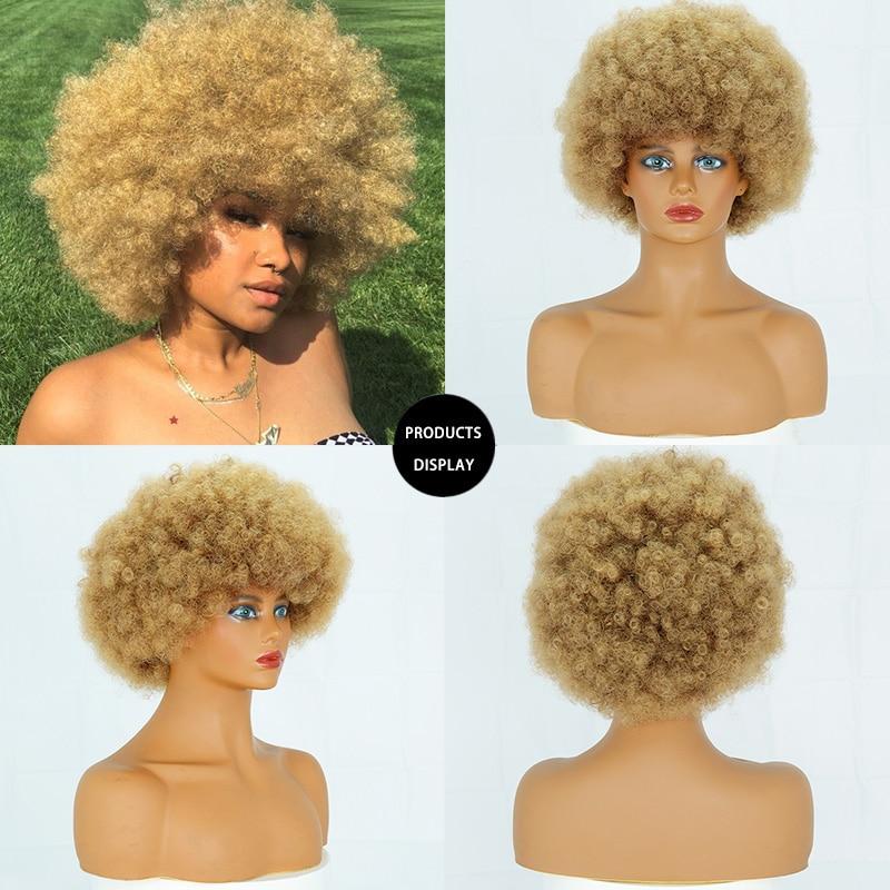 LISI HAIR Черный африканский синтетический золотой парик без клея для косплея, черные короткие волосы, черный вьющийся парик с челкой