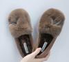 Genuine Rabbit Fur Winter Espadrilles Crystal V Decorate Plush Loafers Women Warm Shoes 41 42 All-match Thick Bottom Moccasins