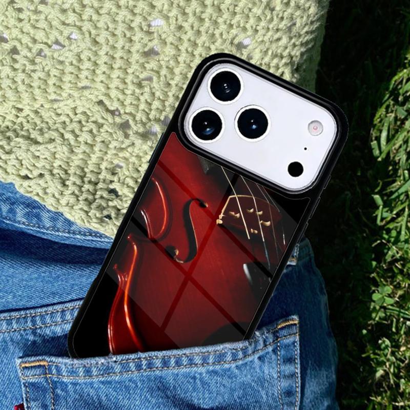 Деревянный чехол для телефона с изображением виолончели и скрипки для iPhone 17 AIR 16 Pro Max 15 14 Pro 11 12 13 Ударопрочный силиконовый чехол