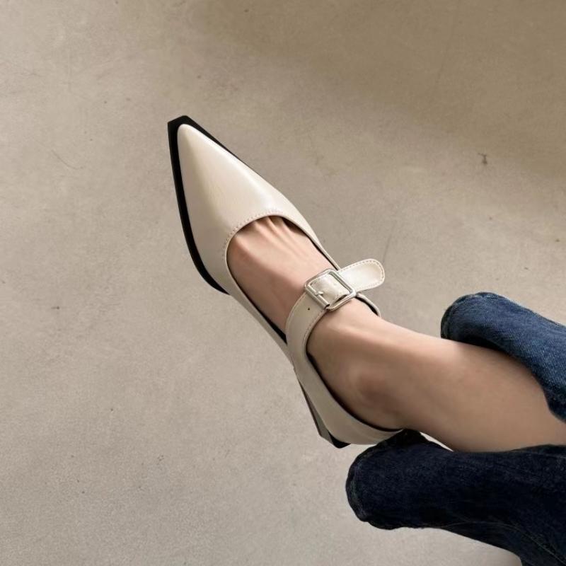 Весна Лето Женские туфли Мэри Джейн с острым носком Женские элегантные туфли на низком каблуке Женские повседневные туфли-лодочки с ремешком и пряжкой