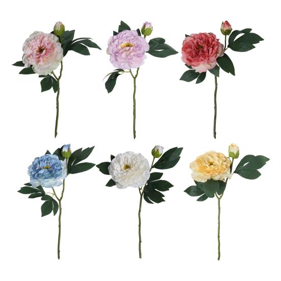 Искусственный пион с зелеными листьями 2 головки реалистичный поддельный шелковый цветок