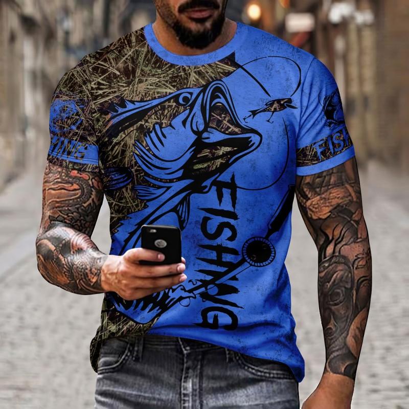 Summer New3D Fish Print Men's Fashion Creativity Realistic Personality Short Sleeved Cool Top Street Polyester Versatile T-shirt