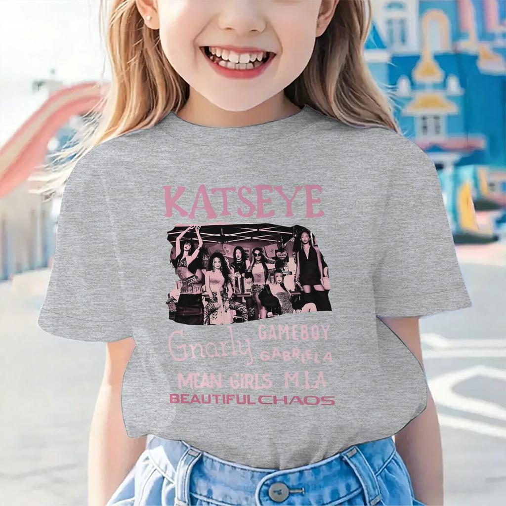 Youth Girl Cotton Streetwear Hot Katseye Print T Shirt Kids Summer Clothes Girls Short Sleeve T-Shirt Children's Fashion Tops