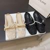 Retro Lace Mesh Half Slippers Female Summer New Fairy Pearl Square Head Flat Bottom Baotou Cool Slippers