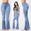 Women  Elastic Plus Loose Denim Pocket Button Casual Boot Cut Pant  Jeans
