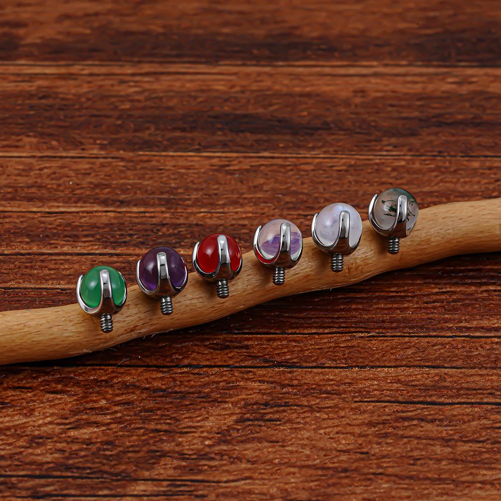Right Grand ASTM F136 Titanium Internally Threaded Natural Stone Top for 14G 16G Labret Lip Stud Nipple Piercing Body Jewelry