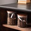 Vandroop Glass Canisters with Wooden Lids for Coffee Beans, Food Storage, and Kitchen Storage, Airtight, Walnut Finish, 2-Pack (420ml)