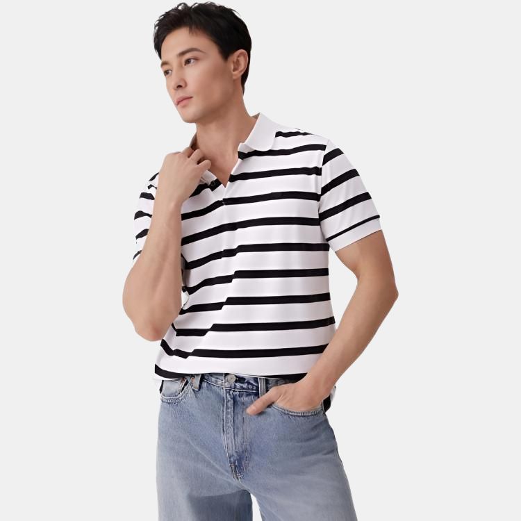 Levis Повседневная Мягкая Удобная Полосатая Простая Футболка Поло с Коротким Рукавом Мужская Футболки Поло Черный Белый 003MT-0003