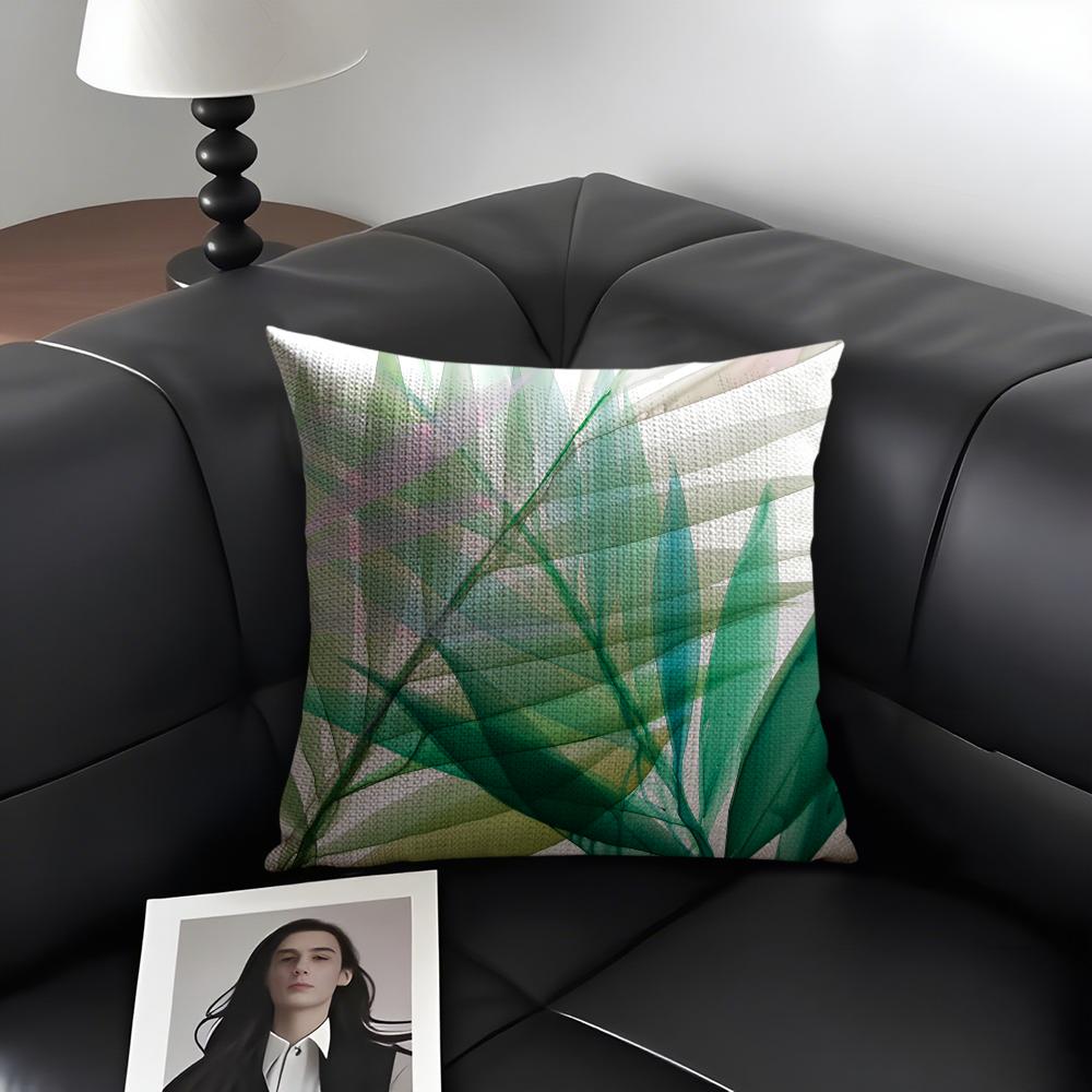Modern Green Plants Cushion Cover Natural Linen Organic Fabric DoubleSided Printing Sofa Home Decor Gift Pillow Case