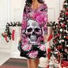 2025 Осень и Зима Новое Повседневное Женское Платье с Круглым Вырезом 3D Хэллоуинский Узор Идеальный Подарок на Хэллоуин Рождество